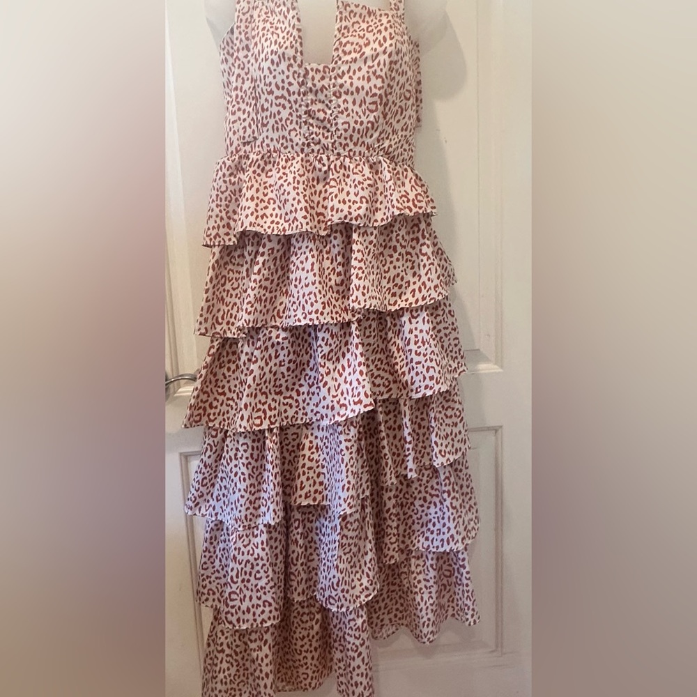 Beulah Tiered Animal Print Midi Dress. Orange and white!  Brand new with tags.